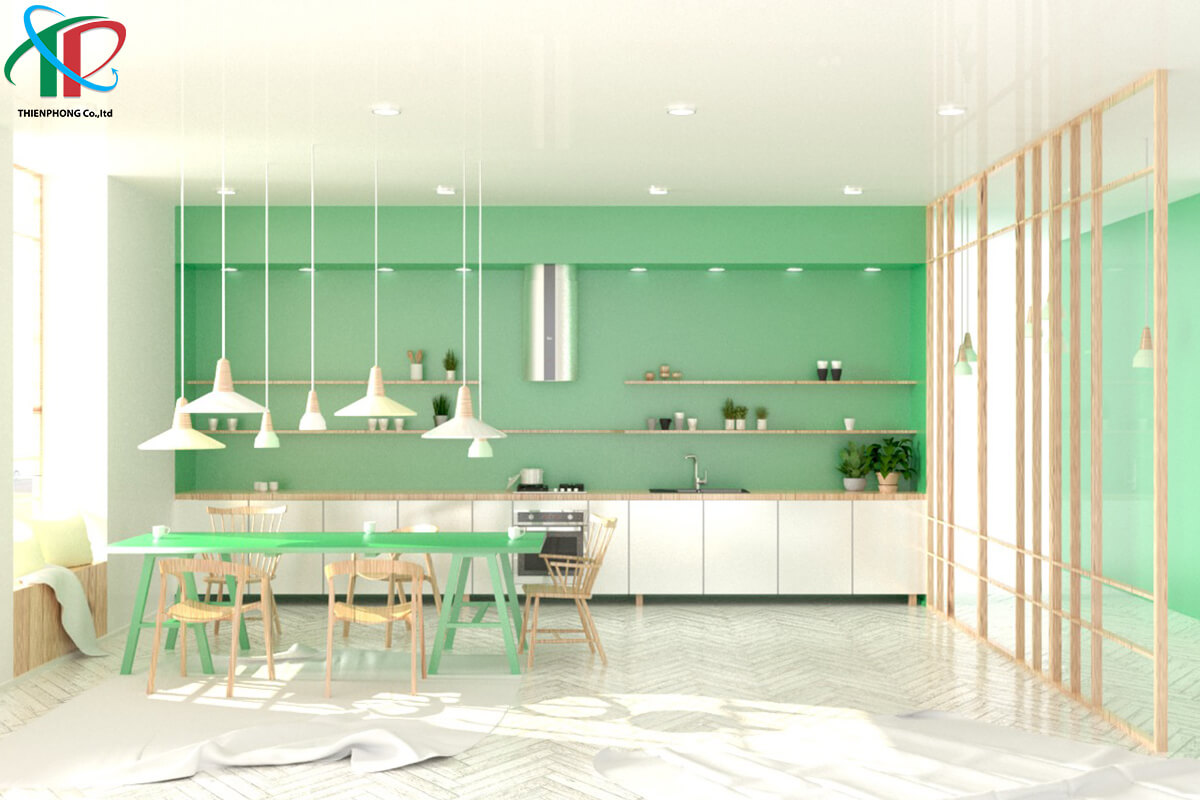 bep-mau-xanh-la-cay-bac-ha