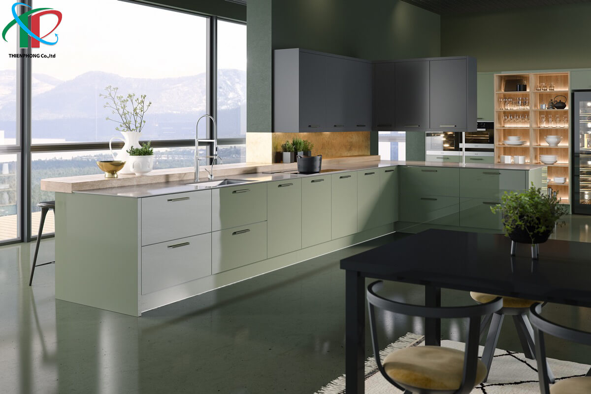 bep-mau-xanh-la-cay-va-xam